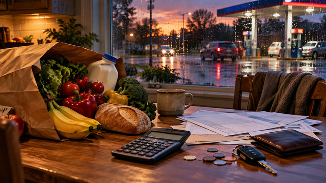 Symbolic illustration of household costs and purchasing power; not a photograph documenting survey respondents.