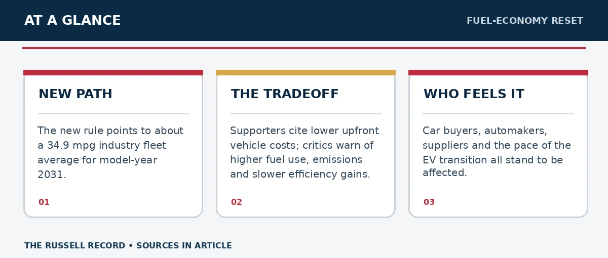 Three editorial facts or concepts about Trump Resets Fuel-Economy Standards: The Tradeoffs, with their details and citations in the article.